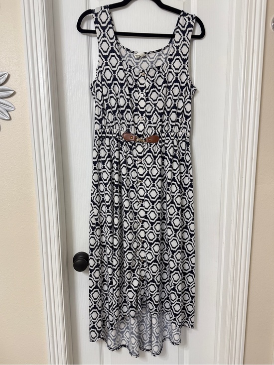 PerSeption Concept Dresses & Skirts - Perception concepts navy blue white belt dress Hi low size M